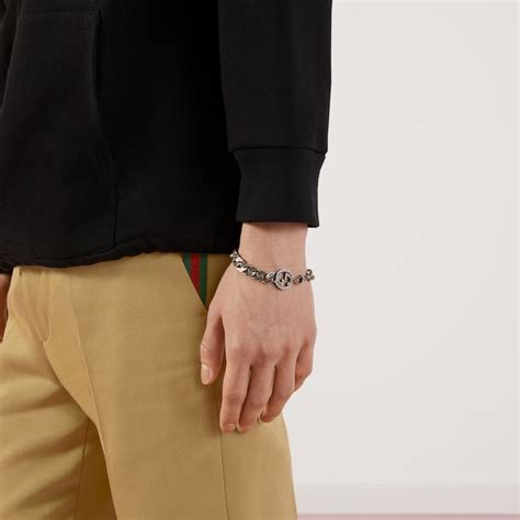 Gucci Sterling Silver Interlocking G Enamel Chain Link Bracelet 